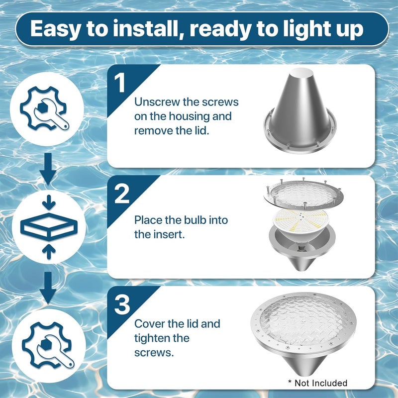 Litezone LED Pool Light Bulb: 120V 45W RGBW Pool Light for Inground Pool with 15 Light Modes - 7000K Pool Lighting - E26 Replacement for Pentair and Hayward Pool Light Fixture - Image 4